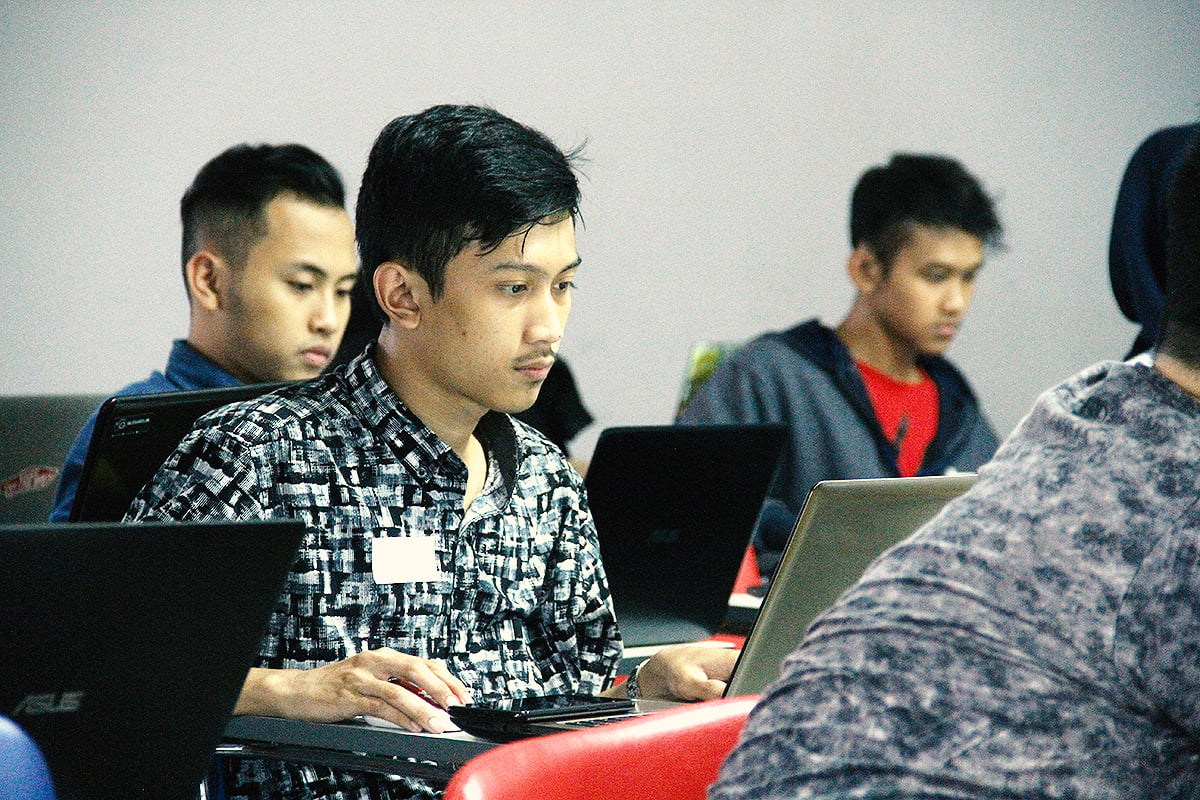 One of the participants working on his design
